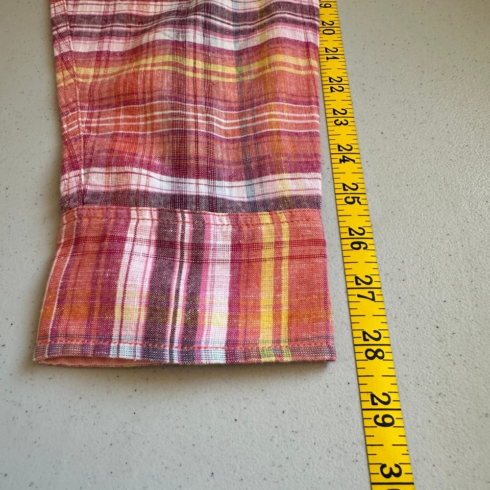 Tommy Bahama Linen Blend Plaid Long Sleeve Button Up Shirt Mens XL Coral Preppy - Picture 7 of 10